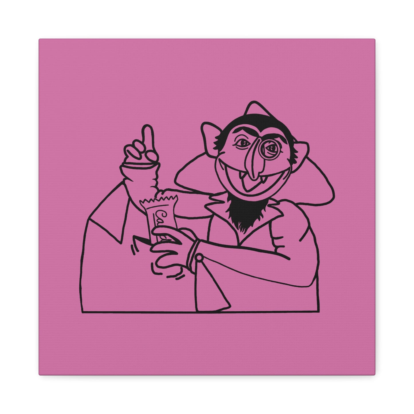 The Count Stealing Candy Outline Canvas Print Light Pink - Sesame Street The Count Parody Art
