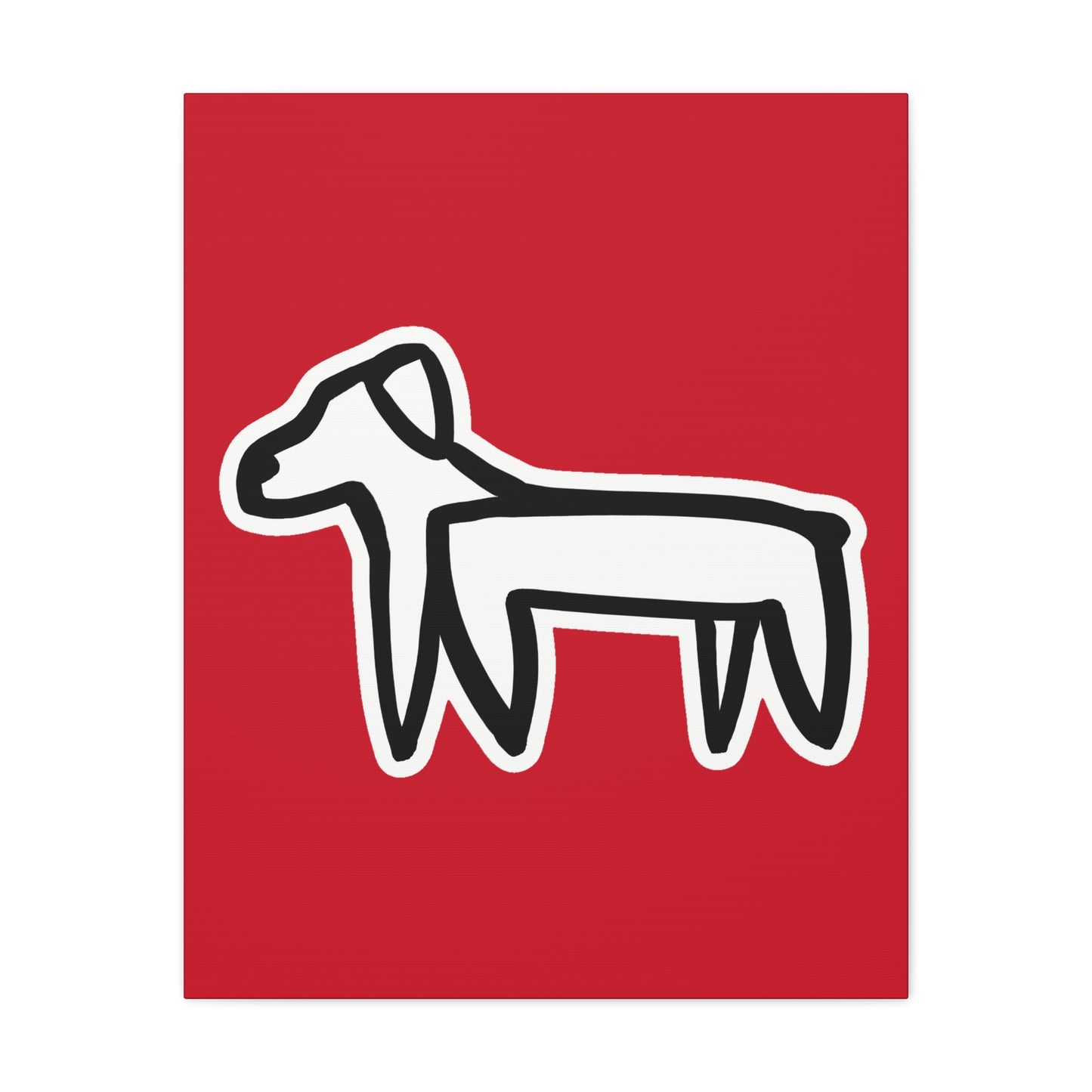 Dog Canvas Print on Red (Sticker Style White Dog) - Dog Art Print