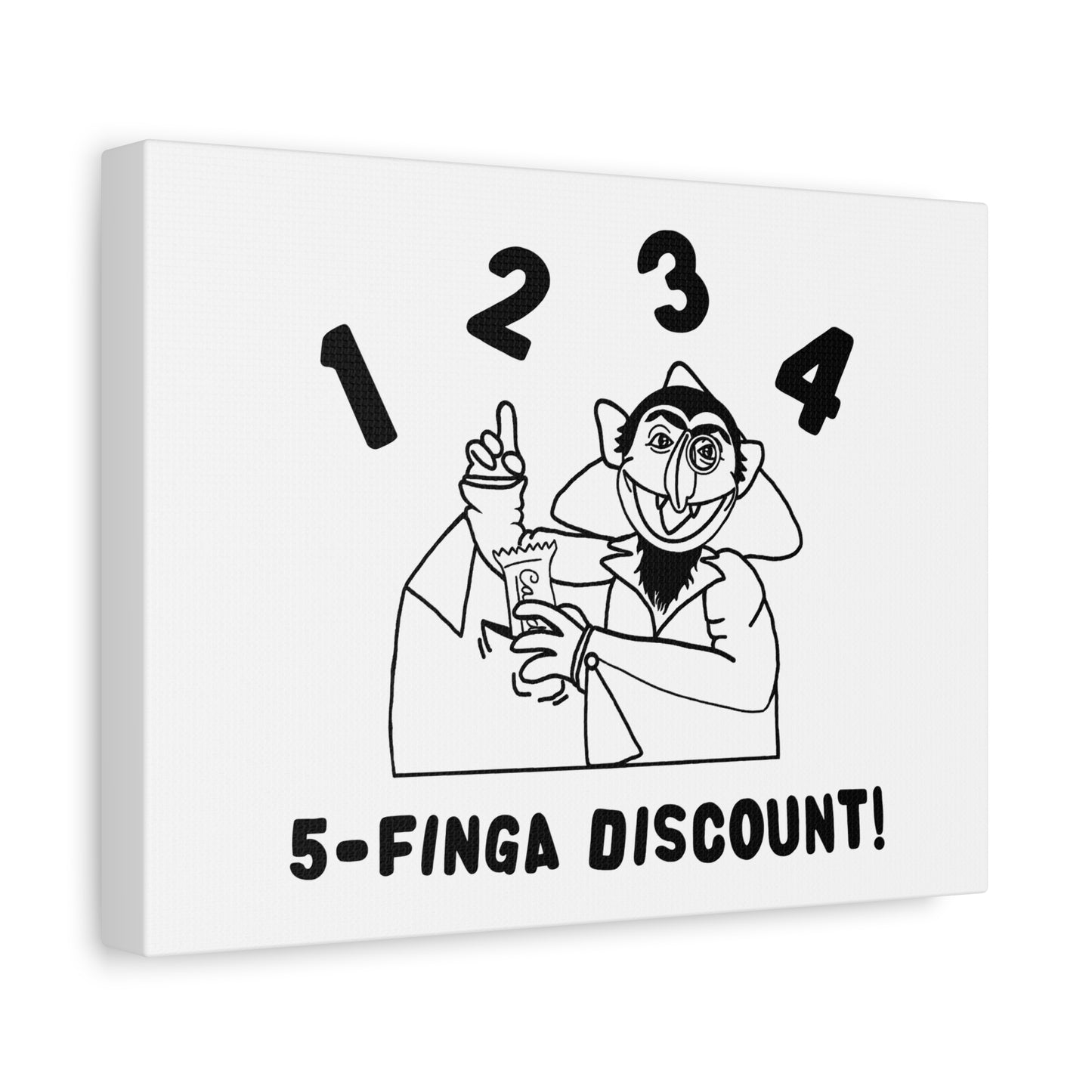 Five Finger Discount Outline Canvas Print White - Sesame Street The Count Parody Art Print