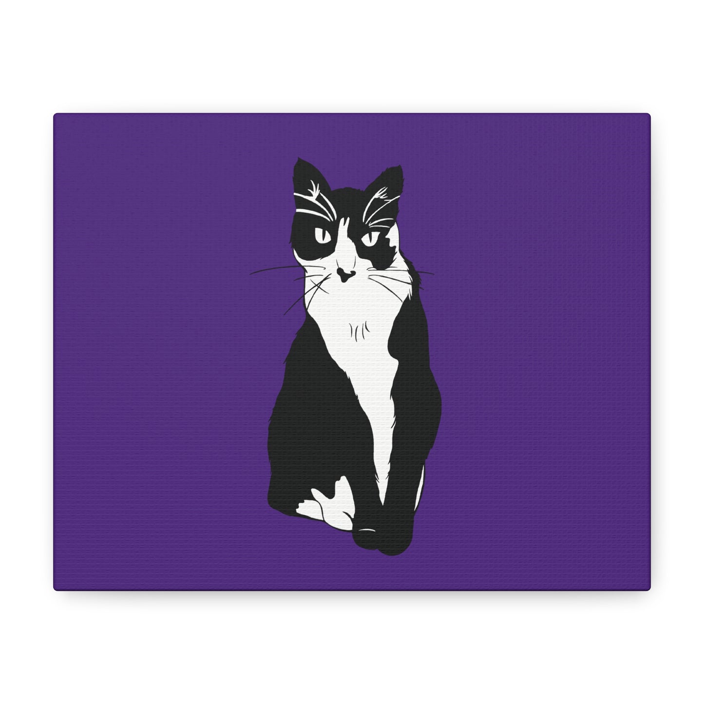 Cat Canvas on Purple (B&W Style Cat) - Cat Drawing Art