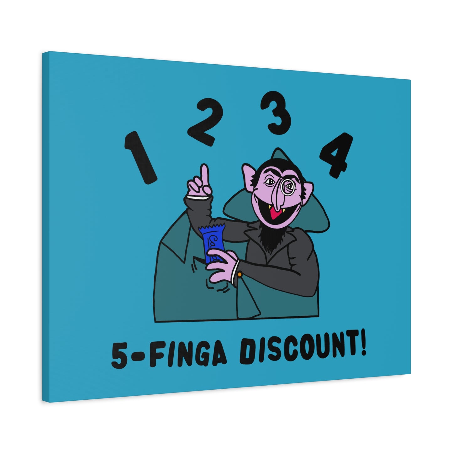 Five Finger Discount Canvas Print Turquoise - Sesame Street The Count Parody Art Print