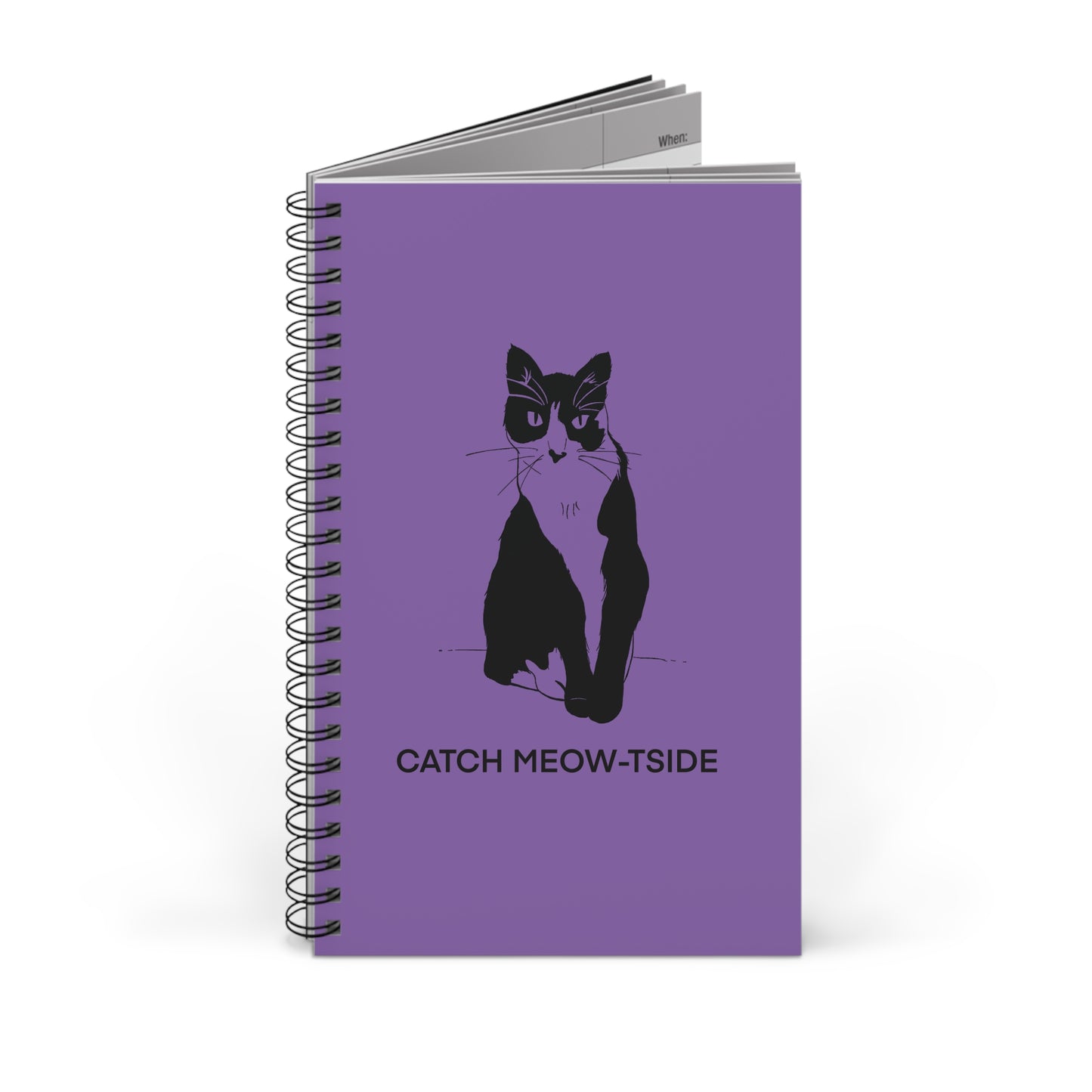 Catch Meow-tside Notebook in Light Purple (Transparent Style Cat) - Cat Spiral Notebook