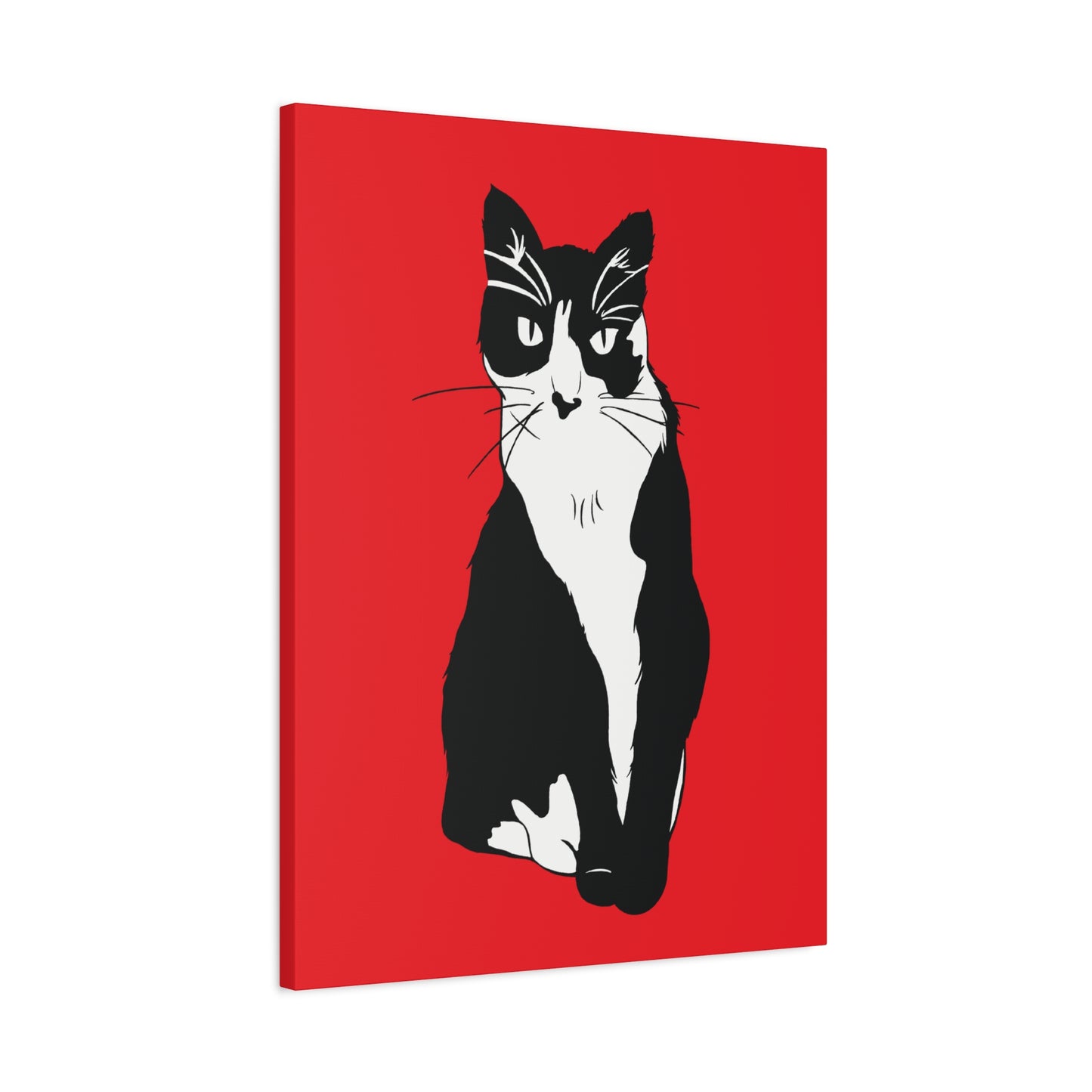 Cat Canvas on Red (B&W Style Cat) - Cat Drawing Art