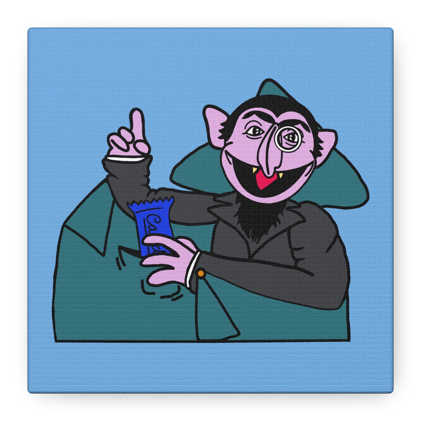 The Count Stealing Candy Canvas Print Light Blue - Sesame Street The Count Parody Art