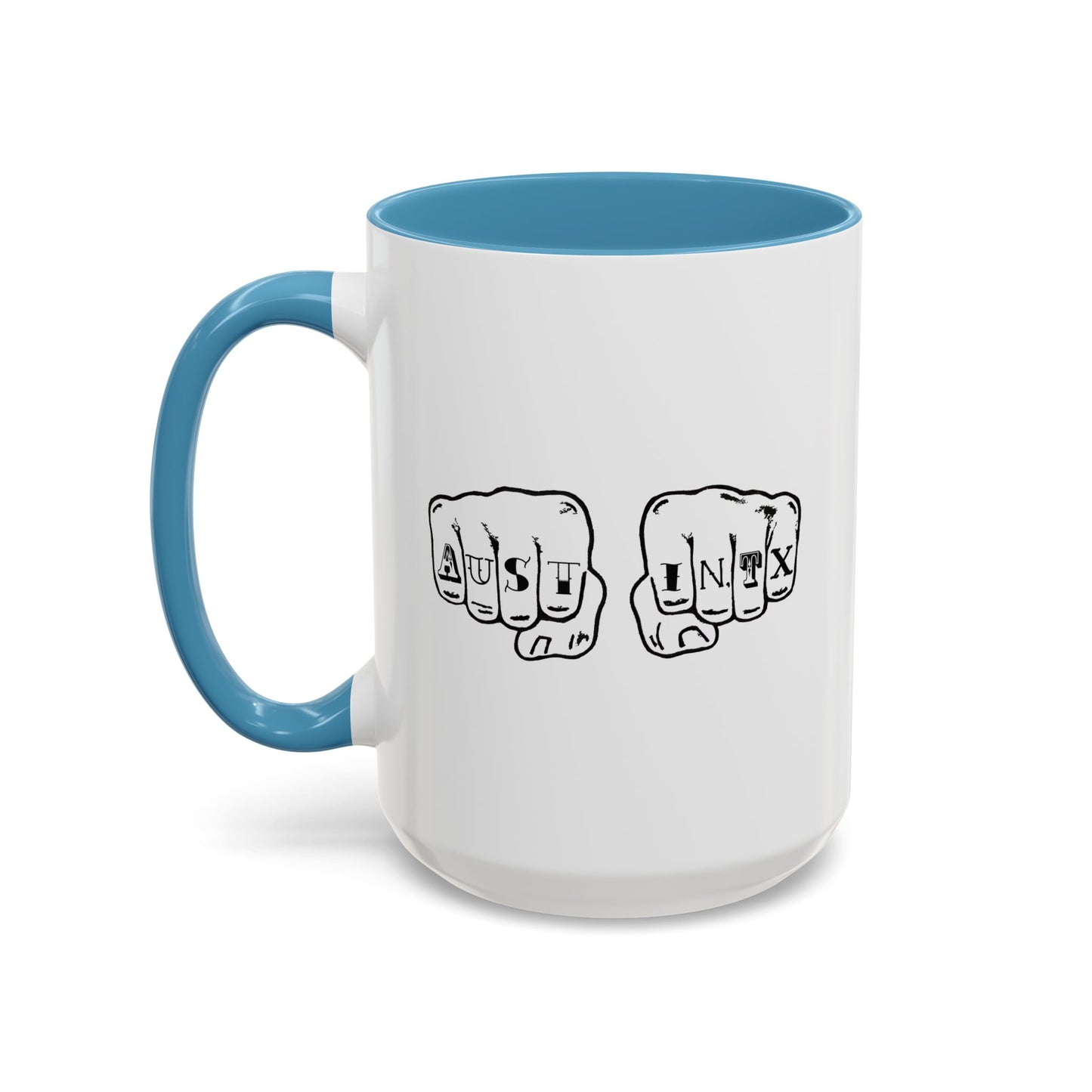 Austin Knuckle Tats Tattooed Fists Accent Mug