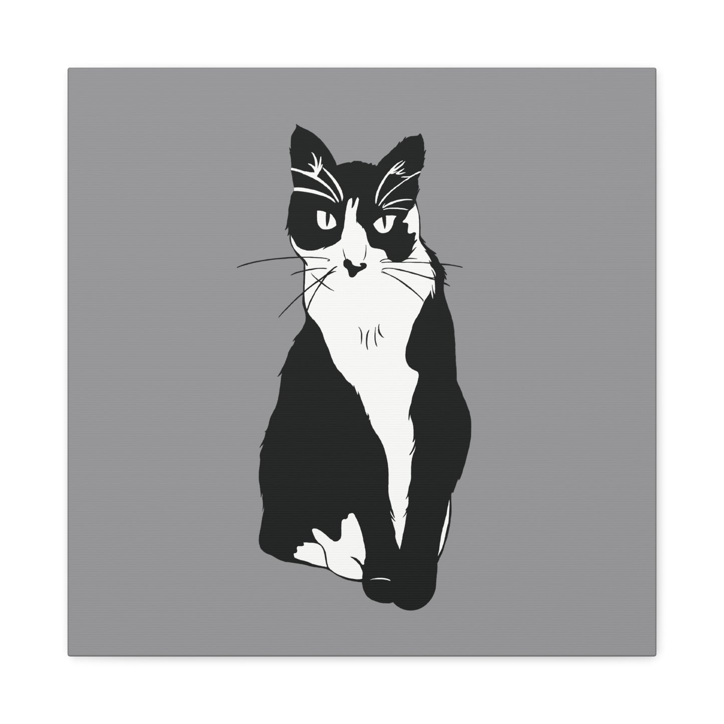 Cat Canvas on Grey (B&W Style Cat) - Cat Drawing Art