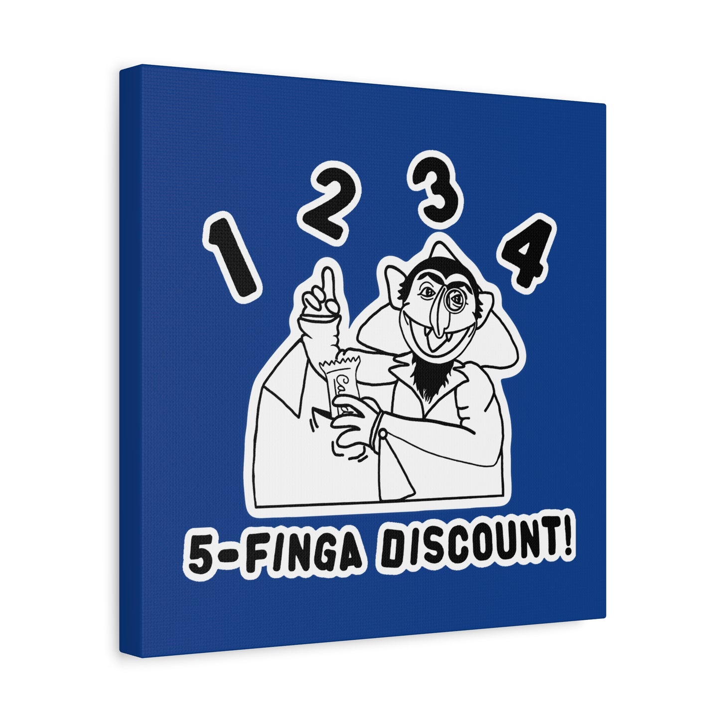 Five Finger Discount Outline Canvas Print Dark Blue - Sesame Street The Count Parody Art Print