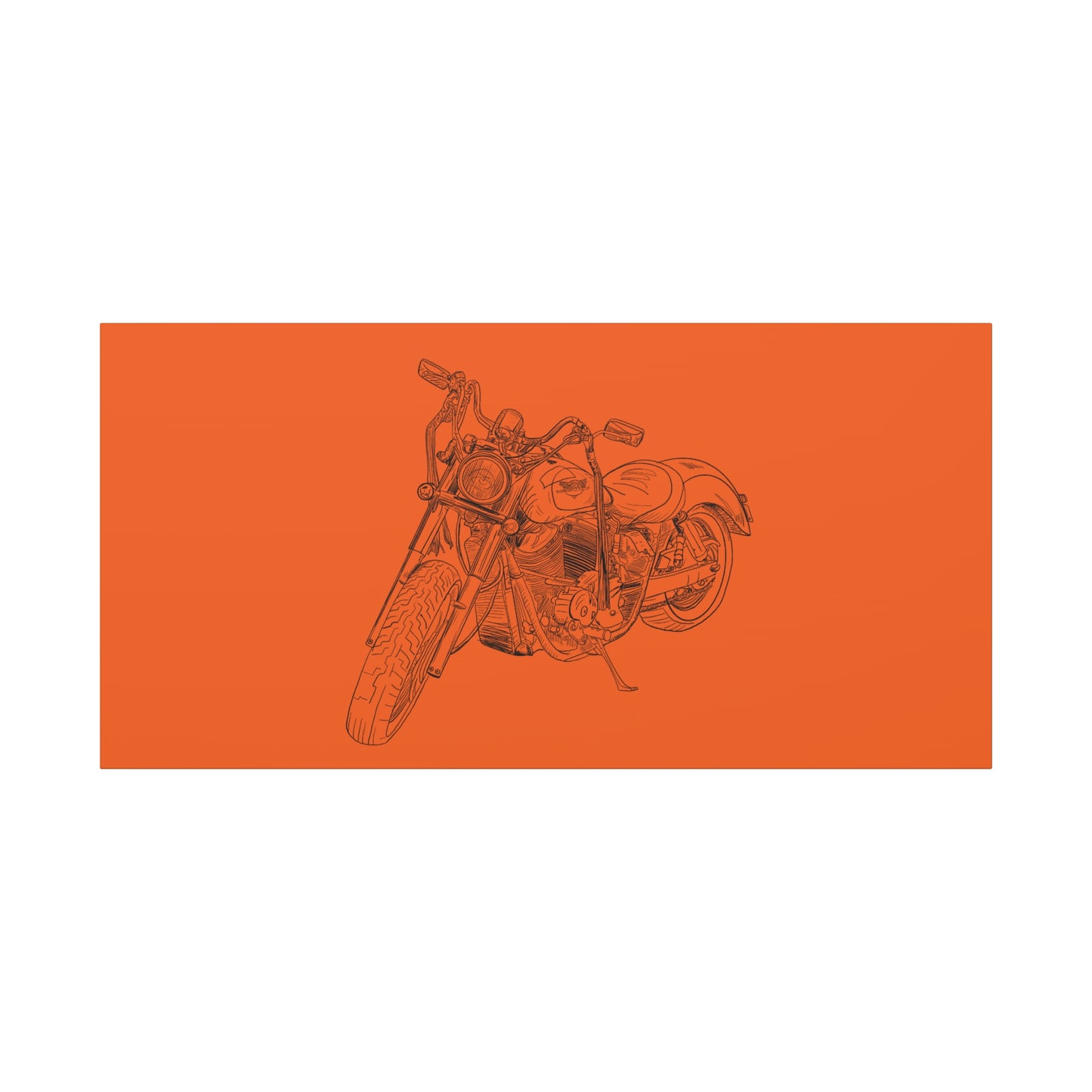 Ride Me Harley Motorcycle Sketch Canvas Print - Black Ink on Orange Background