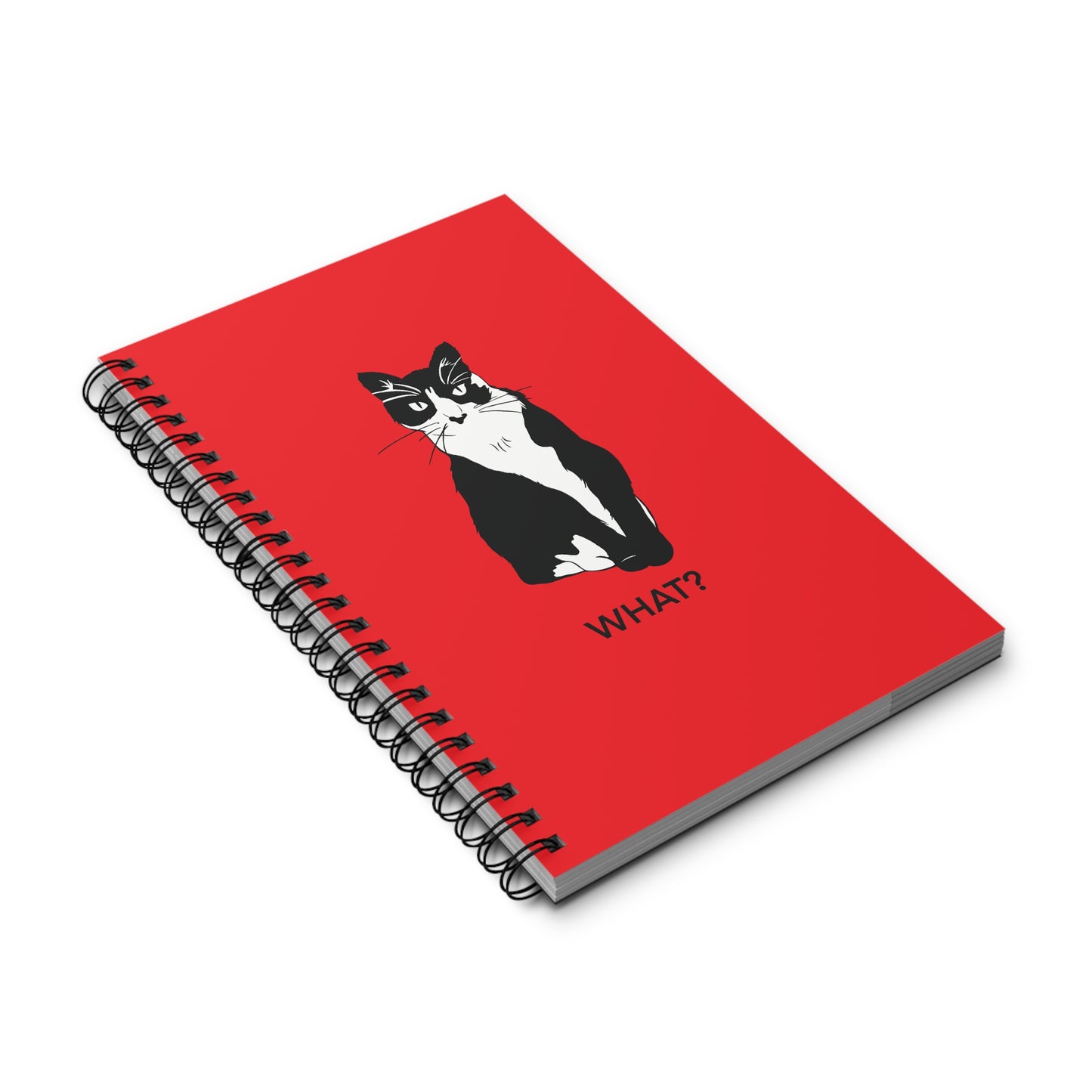 Cattitude Notebook in Red (B&W Style Cat) - Cat Spiral Notebook