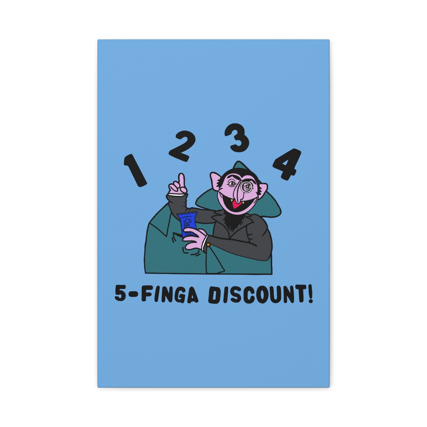 Five Finger Discount Canvas Print Light Blue - Sesame Street The Count Parody Art Print