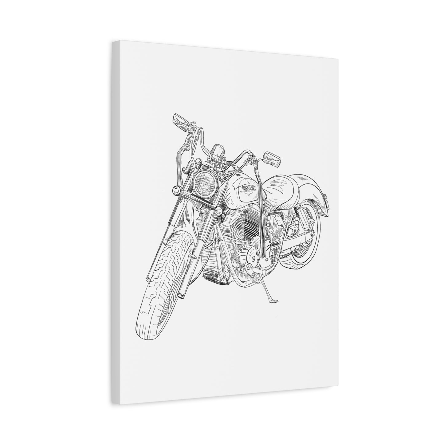 Ride Me Harley Motorcycle Sketch Canvas Print - Black Ink on White Background