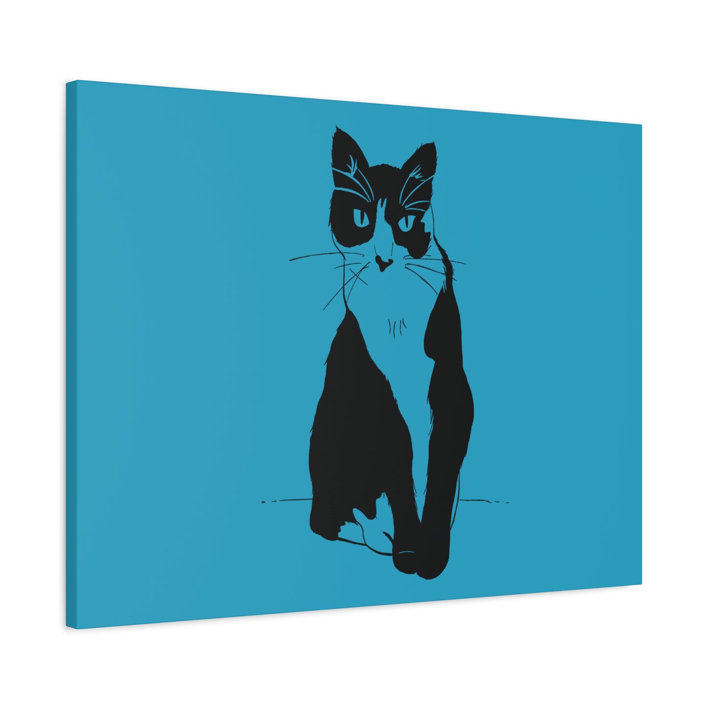 Cat Canvas Print on Turquoise (Transparent Style Cat) - Cat Drawing Art