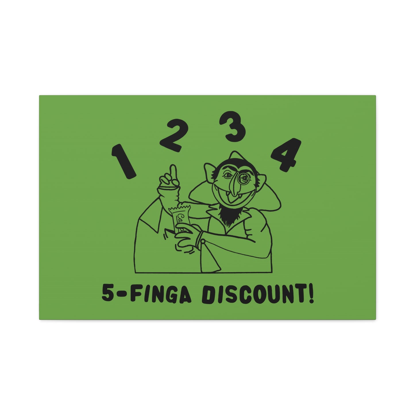 Five Finger Discount Outline Canvas Print Green - Sesame Street The Count Parody Art Print