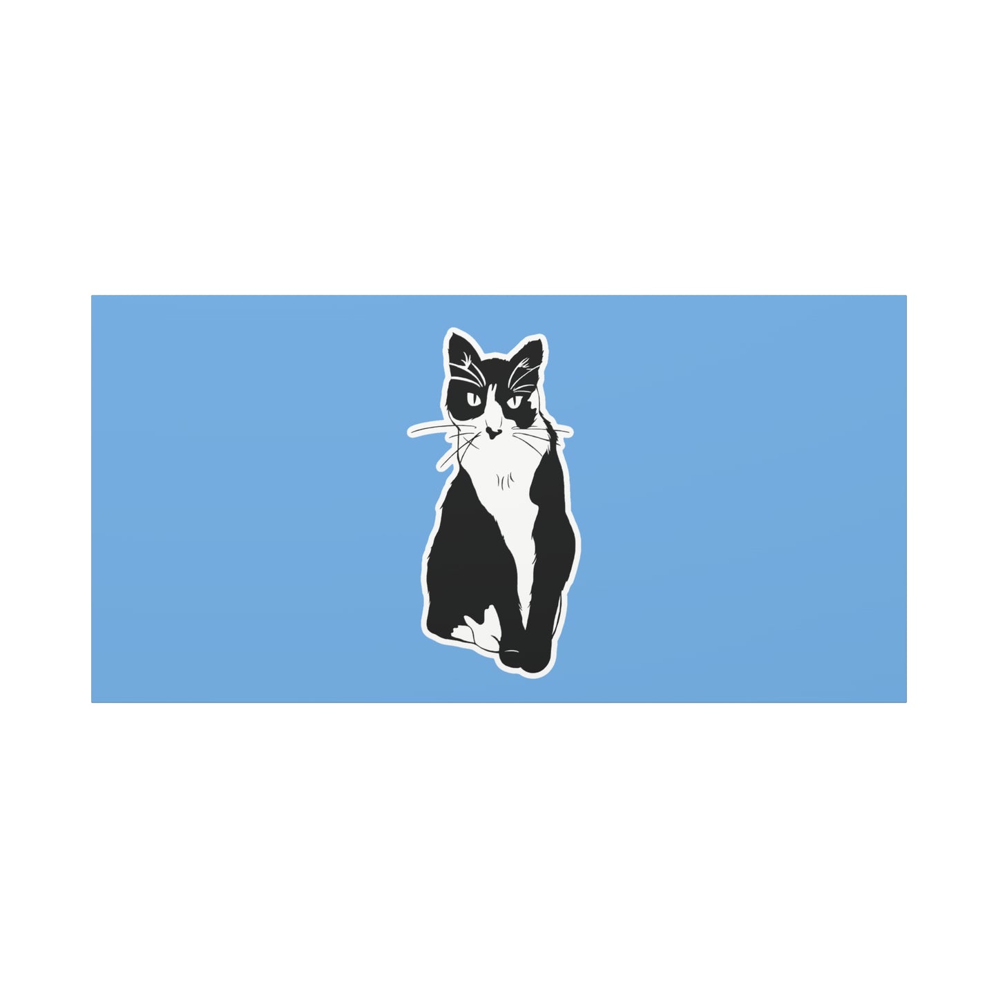Cat Canvas on Light Blue (Sticker Style Cat) - Cat Drawing Art