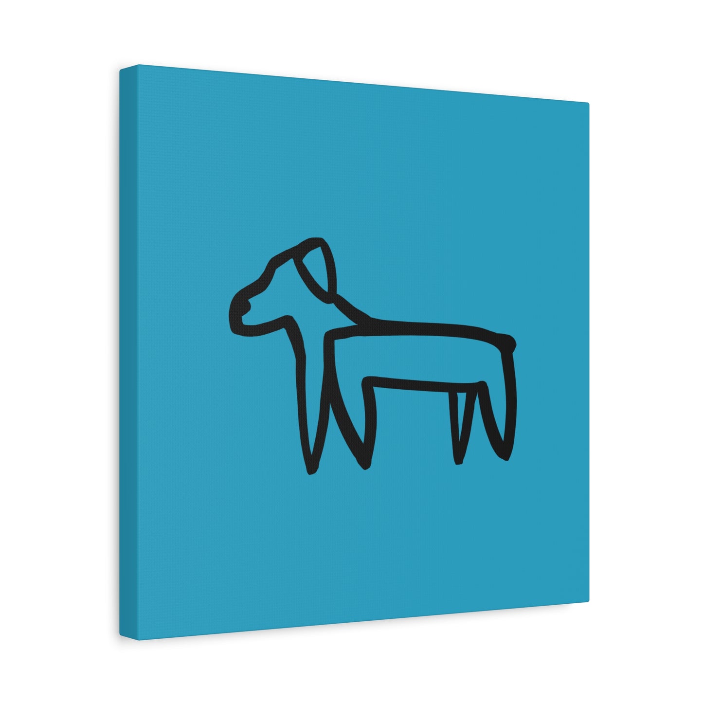 Dog Canvas Print on Turquoise (Transparent Style Black Dog) - Dog Drawing Canvas