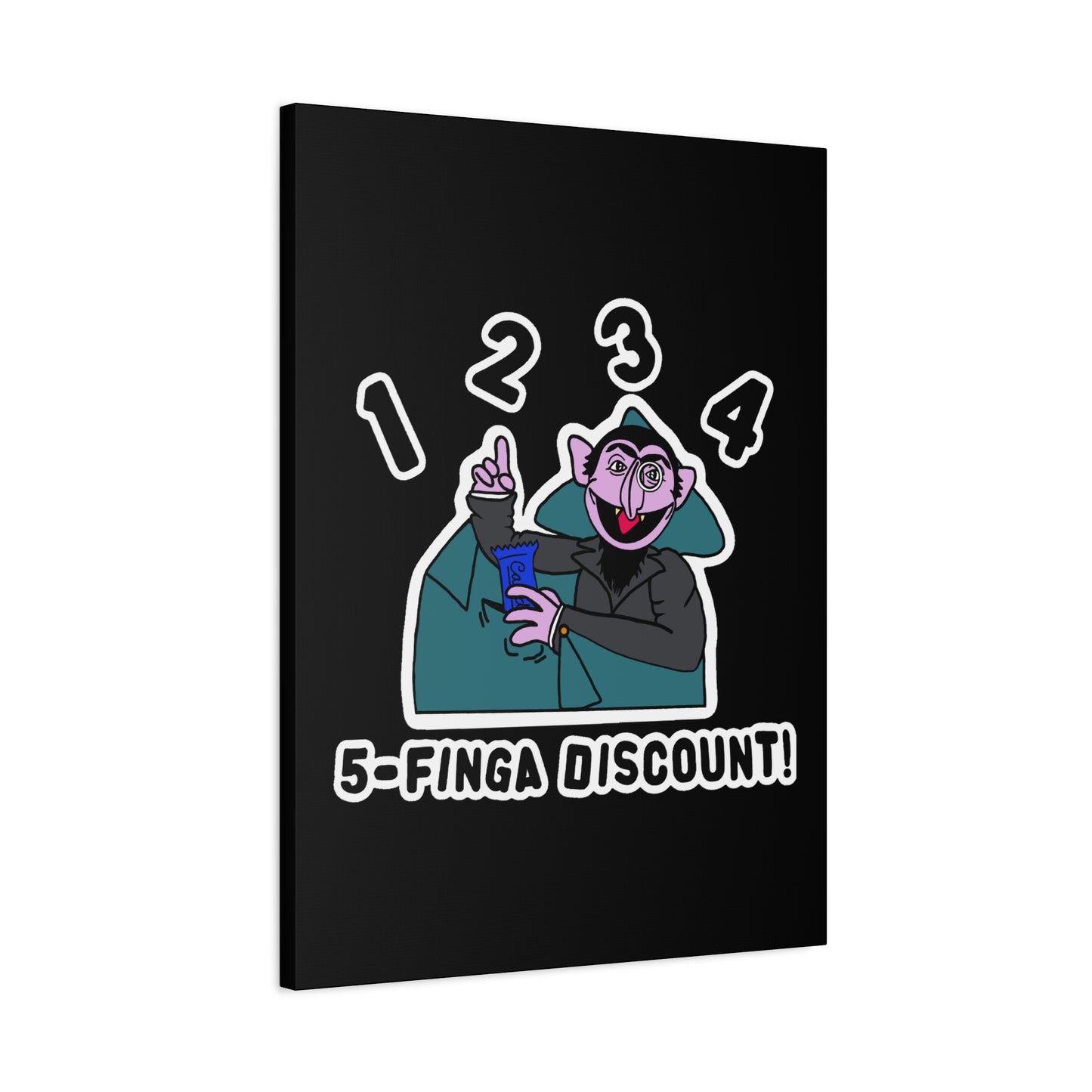 Five Finger Discount Canvas Print Black - Sesame Street The Count Parody Art Print