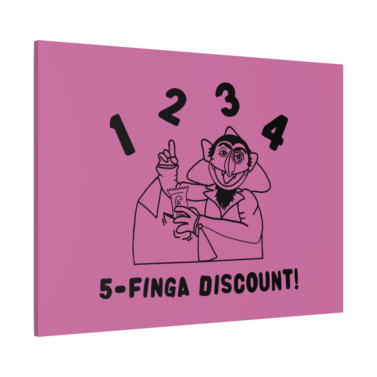 Five Finger Discount Outline Canvas Print Light Pink - Sesame Street The Count Parody Art Print