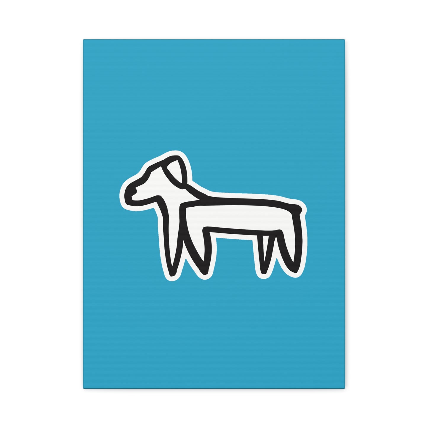 Dog Canvas Print on Turquoise (Sticker Style Black Dog) - Dog Drawing Wall Art
