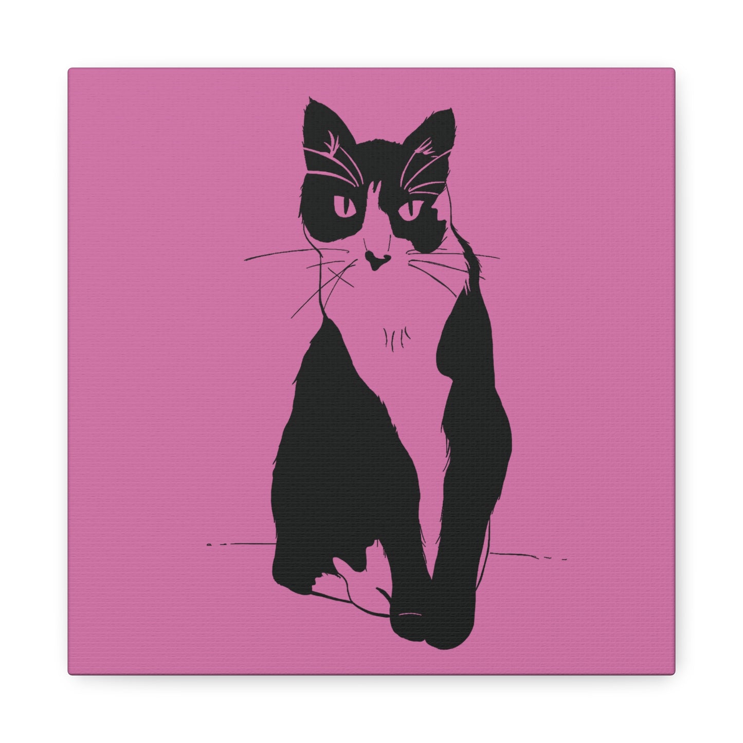 Cat Canvas Print on Pink (Transparent Style Cat) - Cat Drawing Art