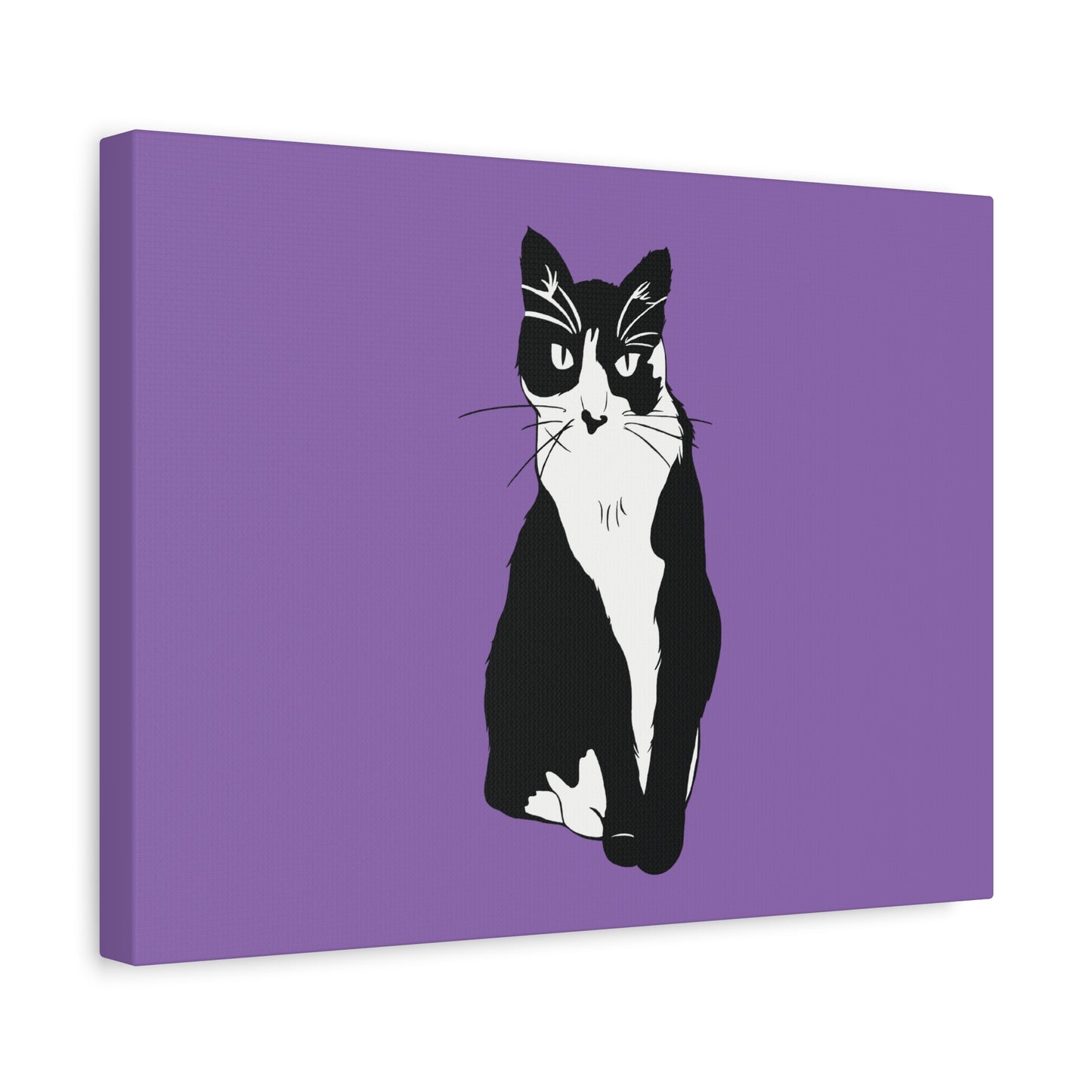Cat Canvas on Light Purple (B&W Style Cat) - Cat Drawing Art