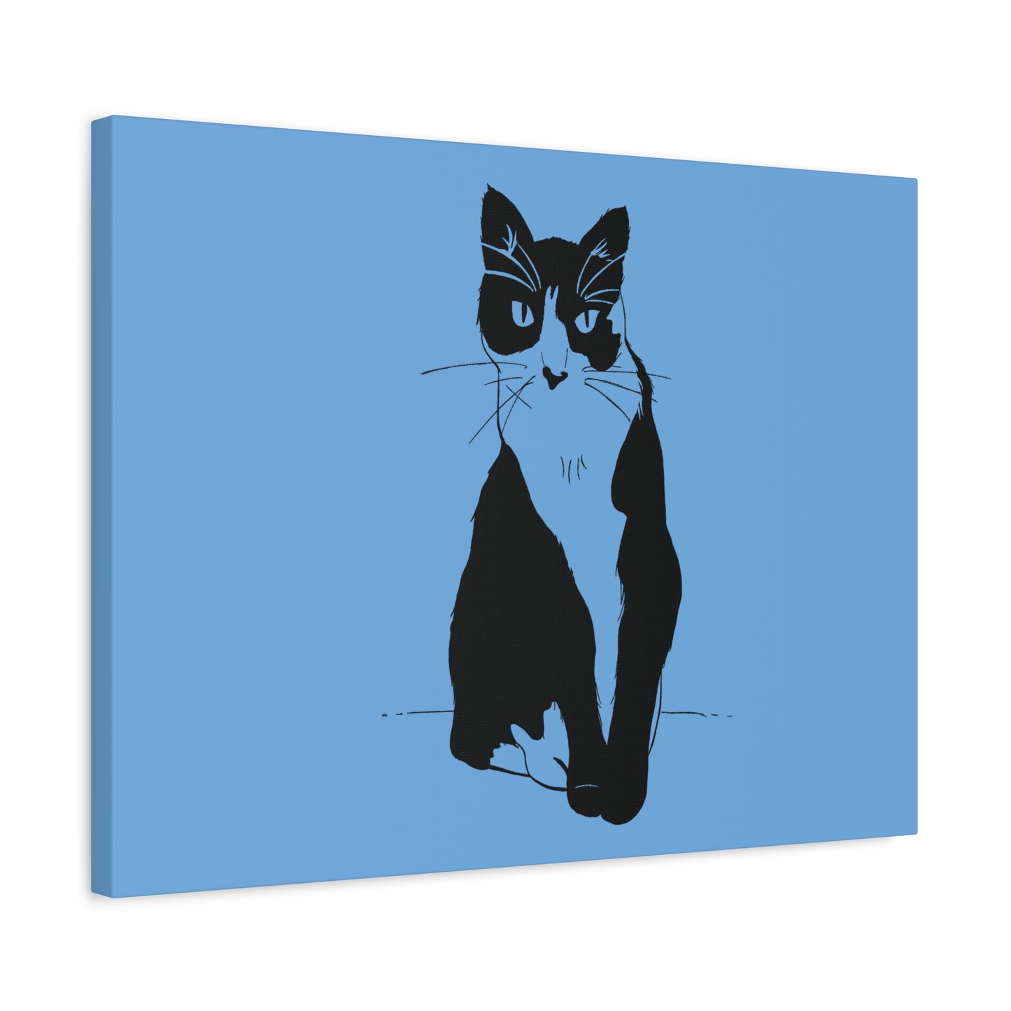 Cat Canvas Print on Light Blue (Transparent Style Cat) - Cat Drawing Art
