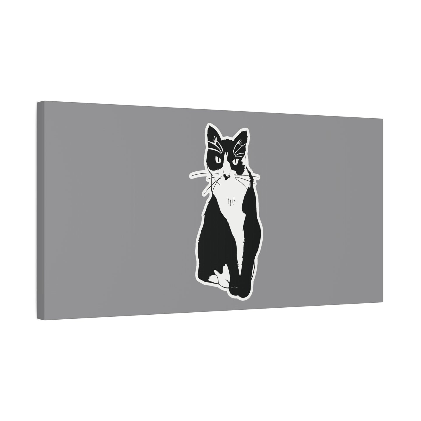 Cat Canvas Print on Grey (Sticker Style Cat) - Cat Drawing Wall Art