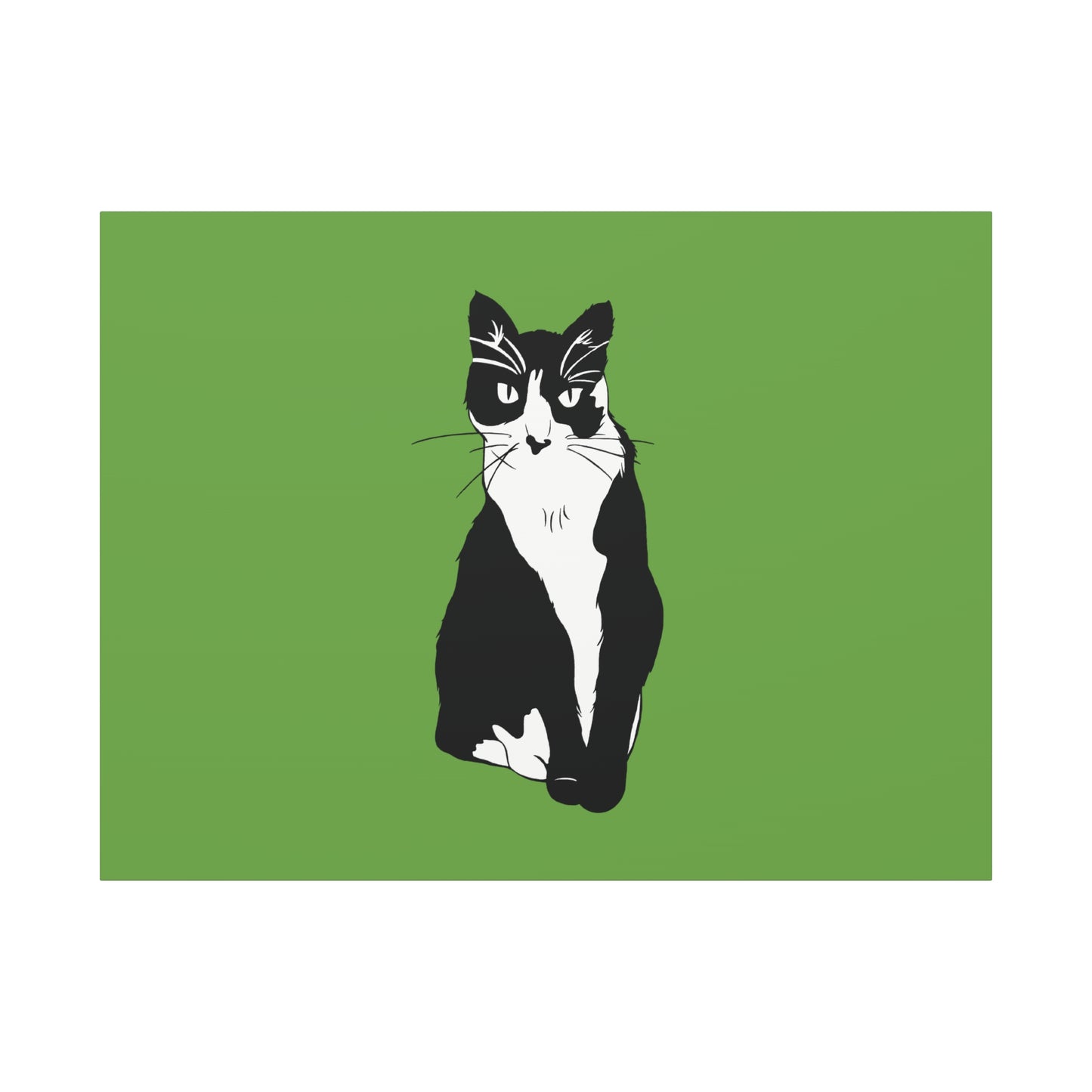 Cat Canvas on Green (B&W Style Cat) - Cat Drawing Art