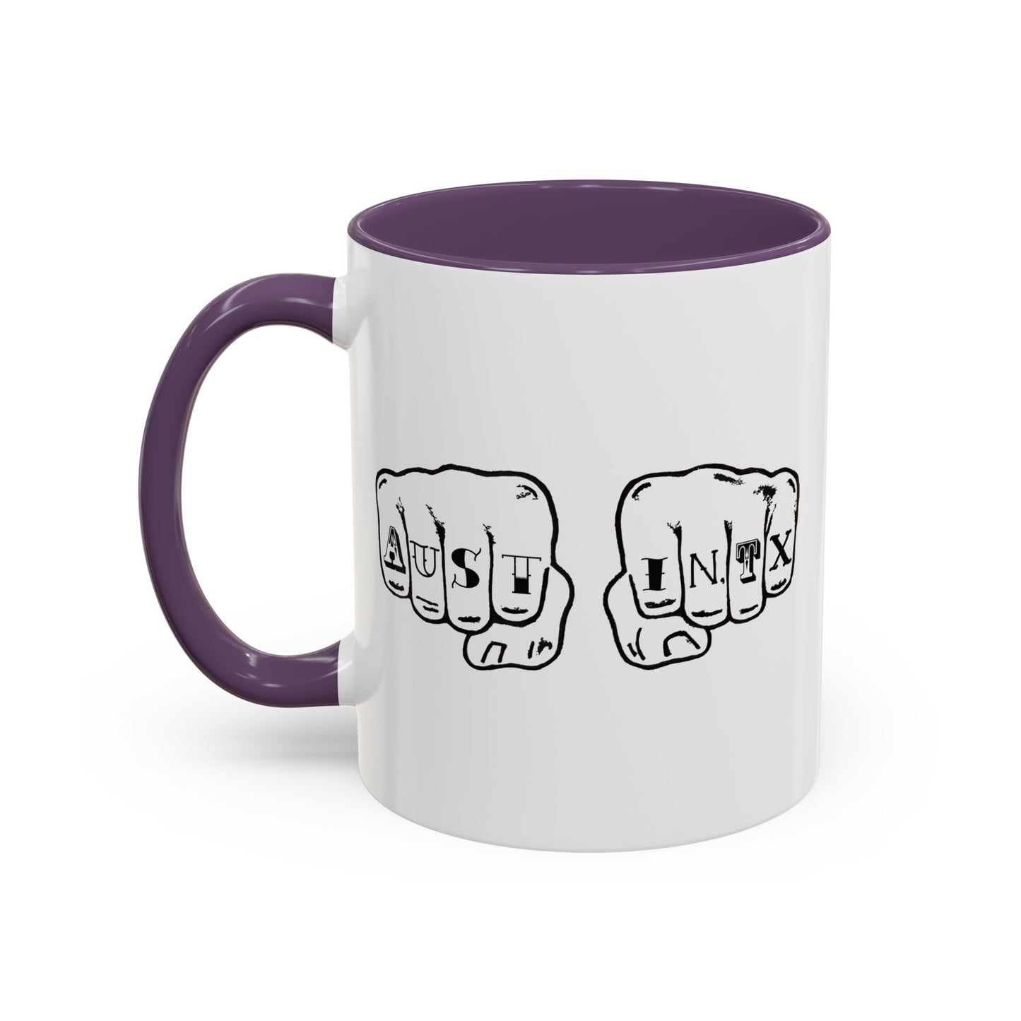 Austin Knuckle Tats Tattooed Fists Accent Mug