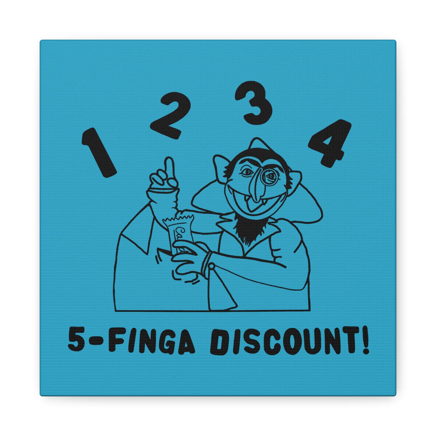Five Finger Discount Outline Canvas Print Turquoise - Sesame Street The Count Parody Art Print