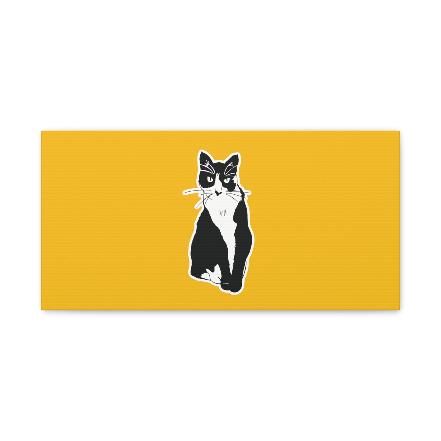 Cat Canvas Print on Yellow (Sticker Style Cat) - Cat Drawing Art