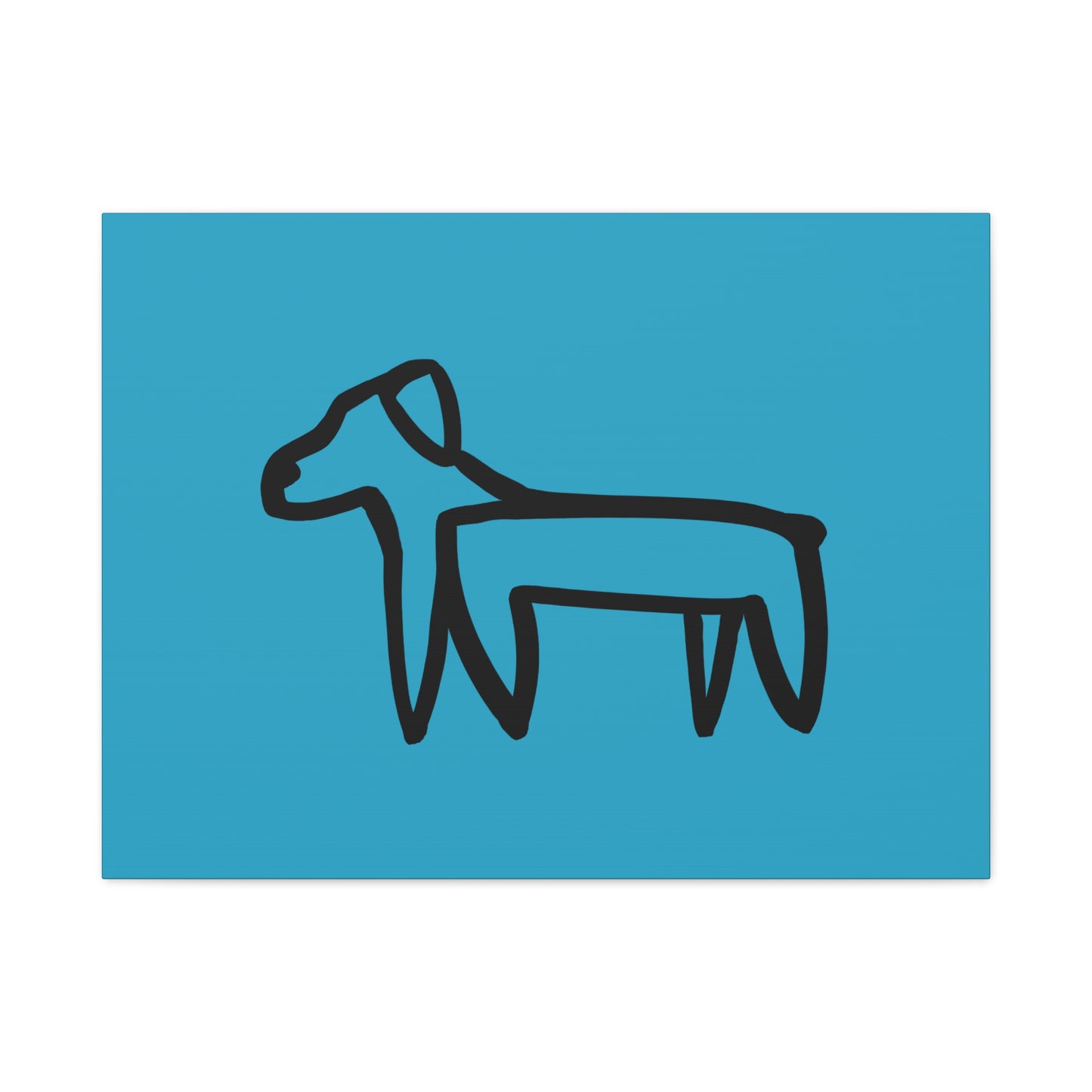 Dog Canvas Print on Turquoise (Transparent Style Black Dog) - Dog Drawing Canvas