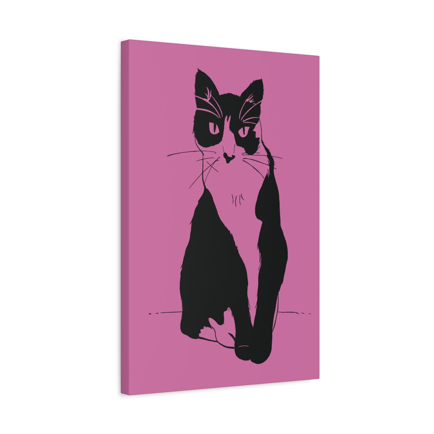 Cat Canvas Print on Pink (Transparent Style Cat) - Cat Drawing Art