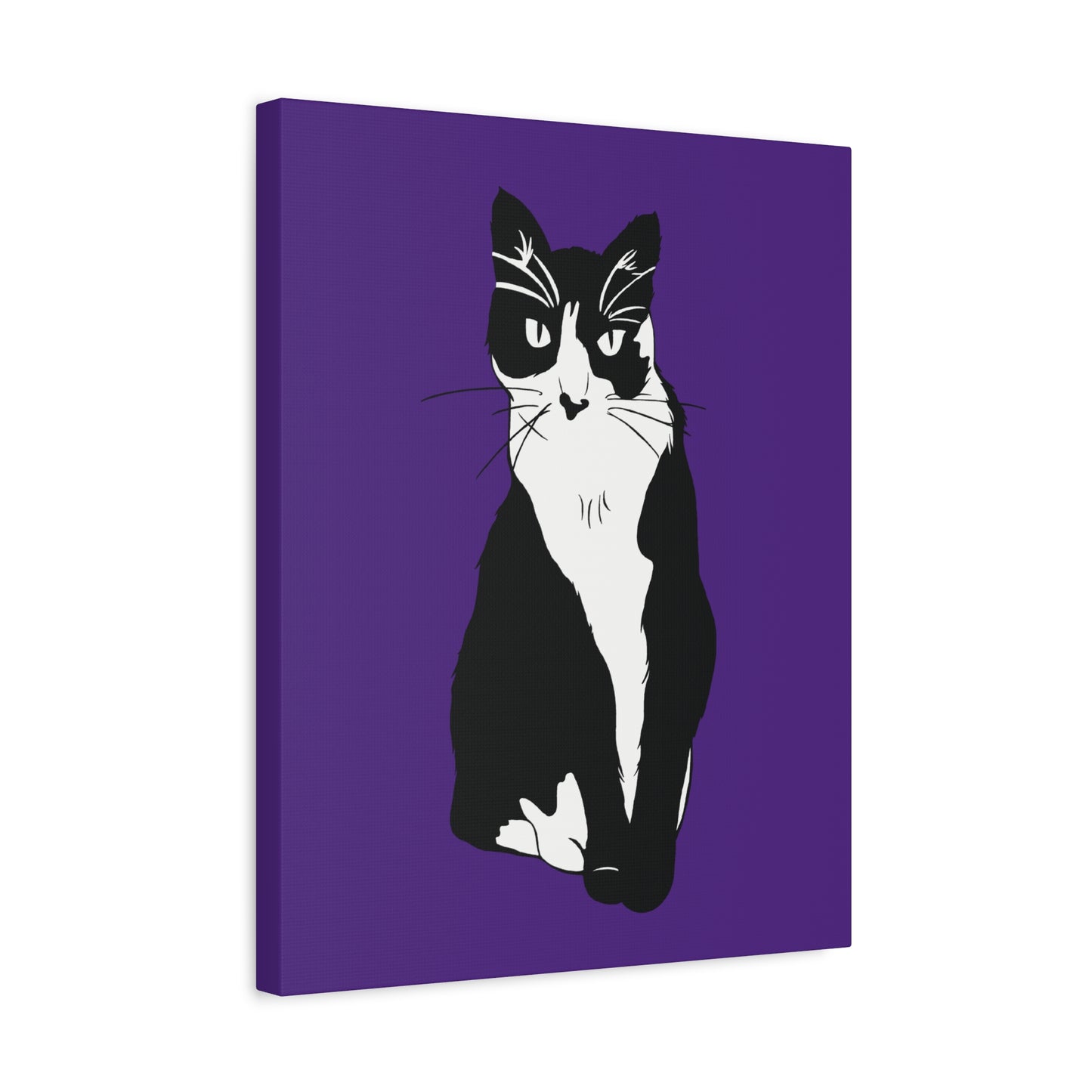 Cat Canvas on Purple (B&W Style Cat) - Cat Drawing Art