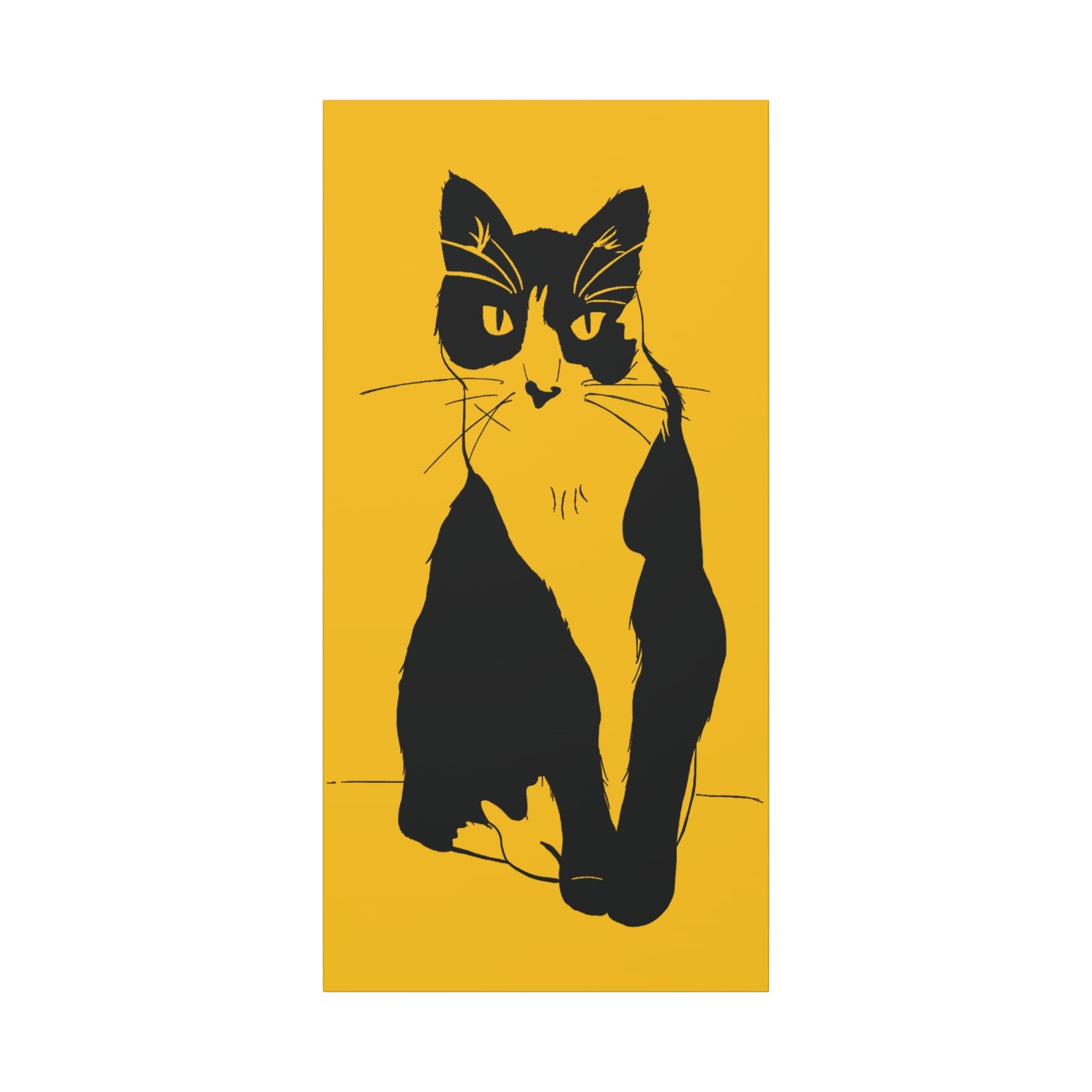 Cat Canvas Print on Yellow (Transparent Style Cat) - Cat Drawing Art