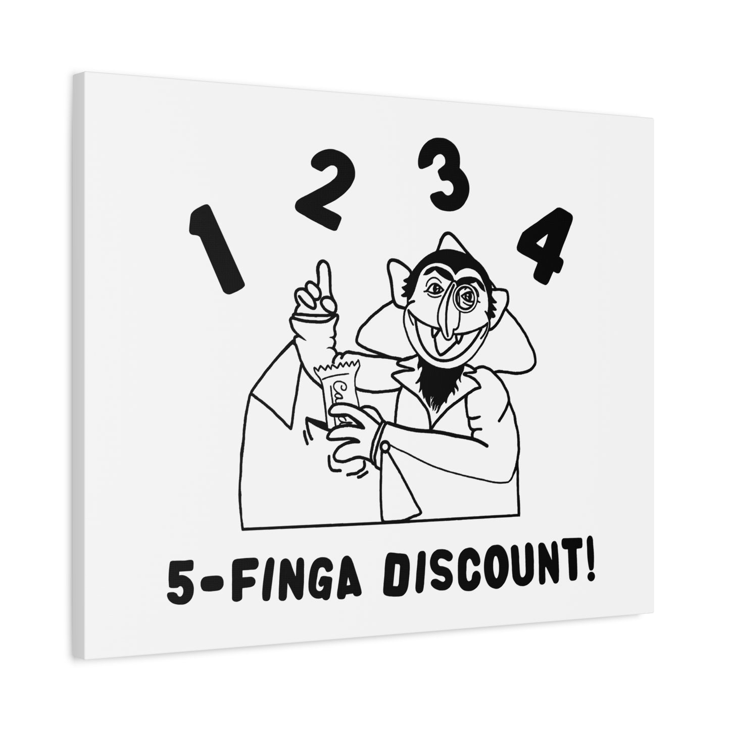 Five Finger Discount Outline Canvas Print White - Sesame Street The Count Parody Art Print