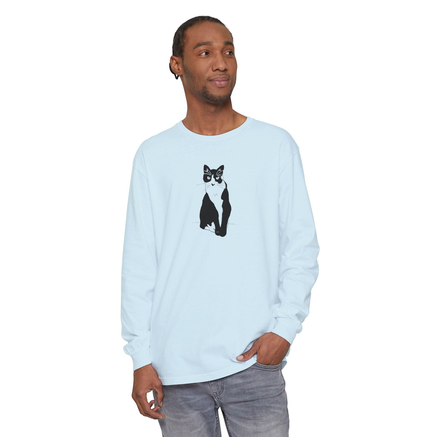 Cat Long Sleeve Tee (Transparent Style Cat) - Cat Drawing Shirt
