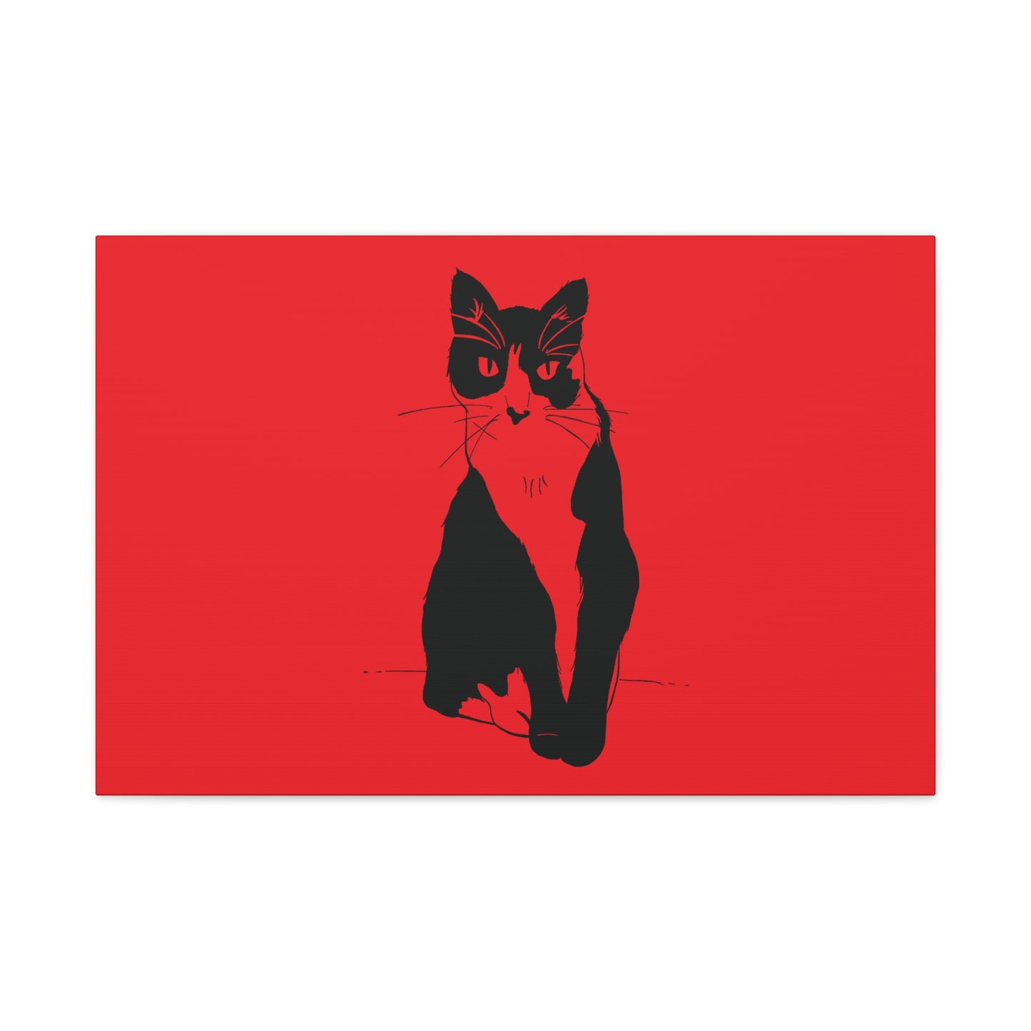 Cat Canvas Print on Red (Transparent Style Cat) - Cat Drawing Art