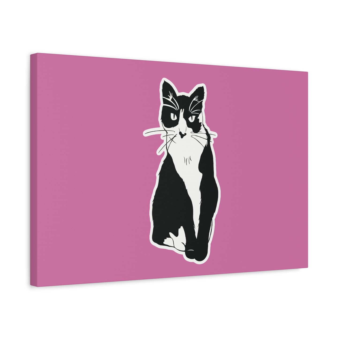 Cat Canvas on Light Pink (Sticker Style Cat) - Cat Drawing Art