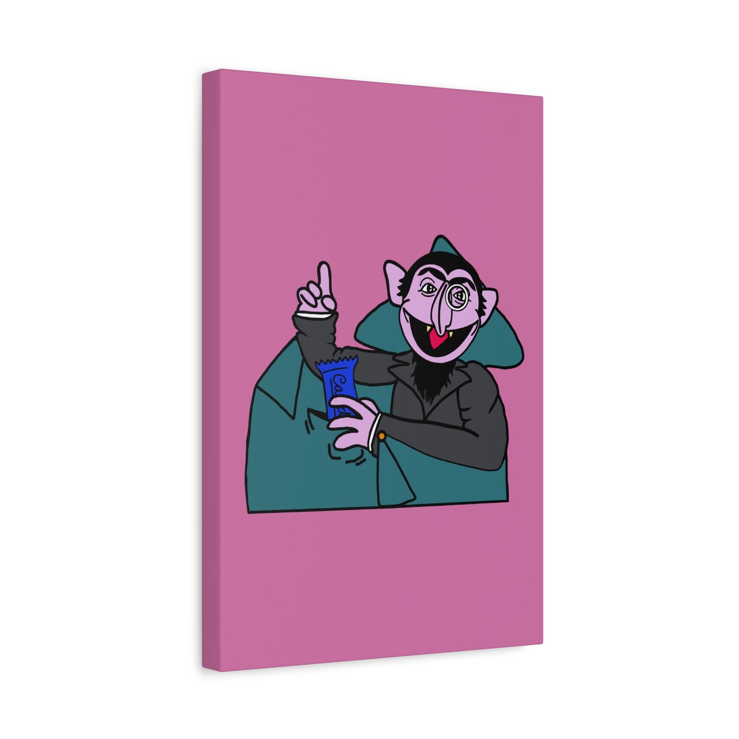 The Count Stealing Candy Canvas Print Light Pink - Sesame Street The Count Parody Art