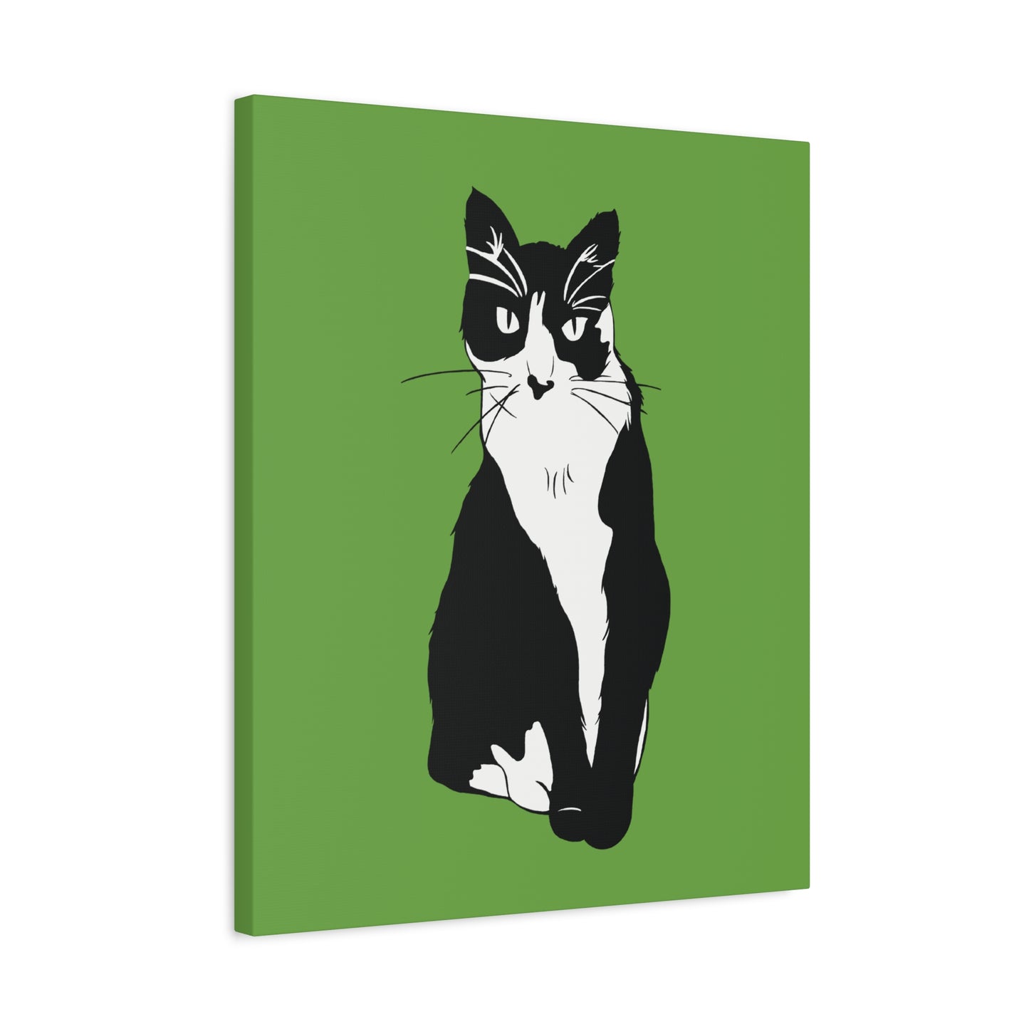 Cat Canvas on Green (B&W Style Cat) - Cat Drawing Art