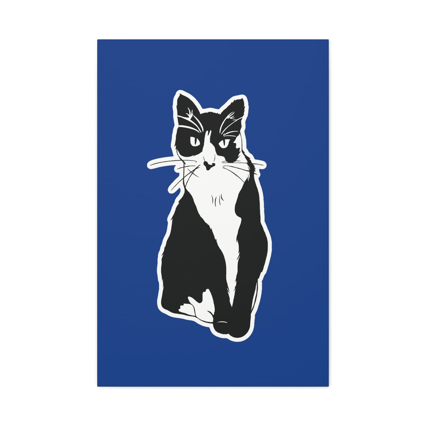 Cat Canvas Print on Dark Blue (Sticker Style Cat) - Cat Drawing Art
