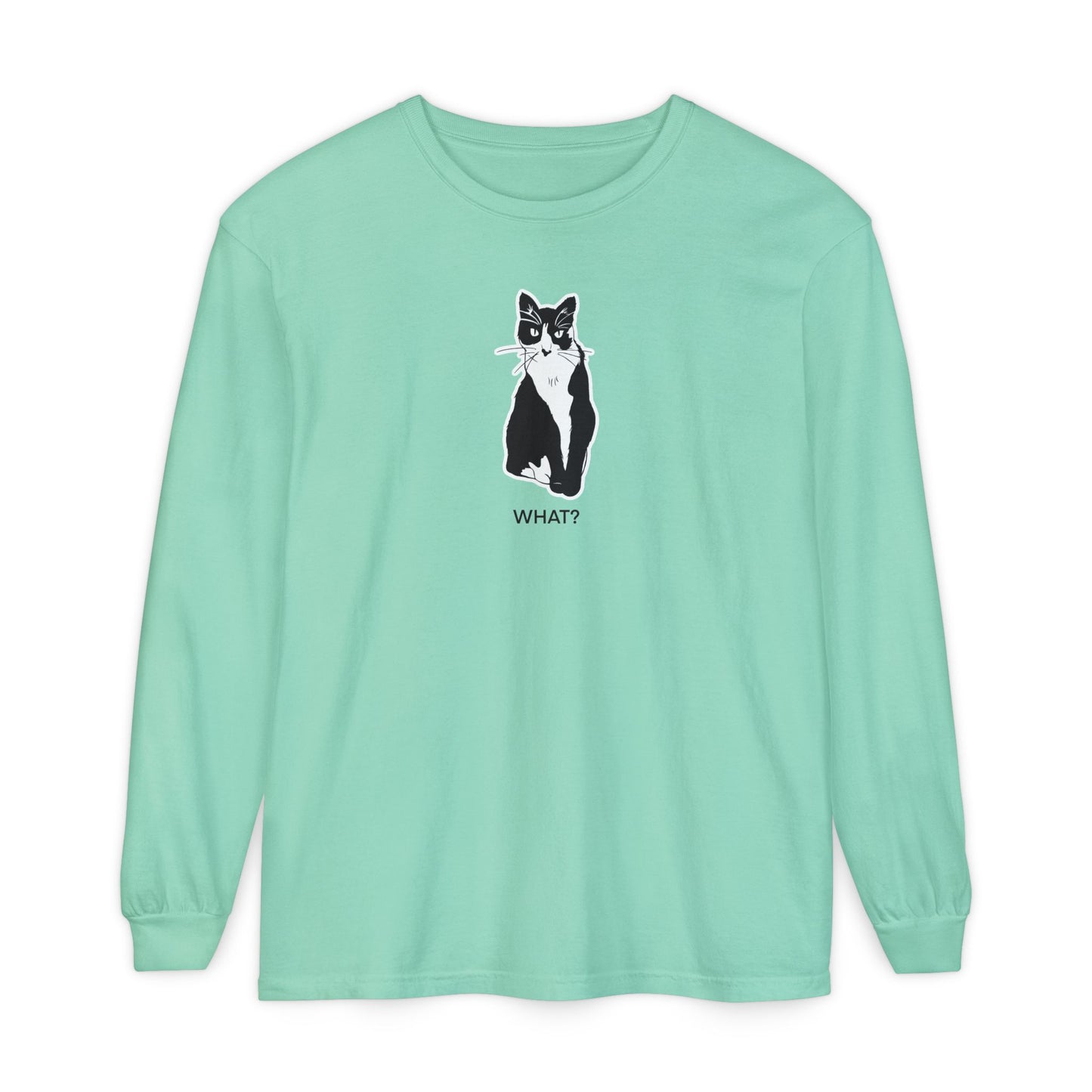 Cattitude Long Sleeve Tee (Sticker Style Cat) - Cat What Shirt