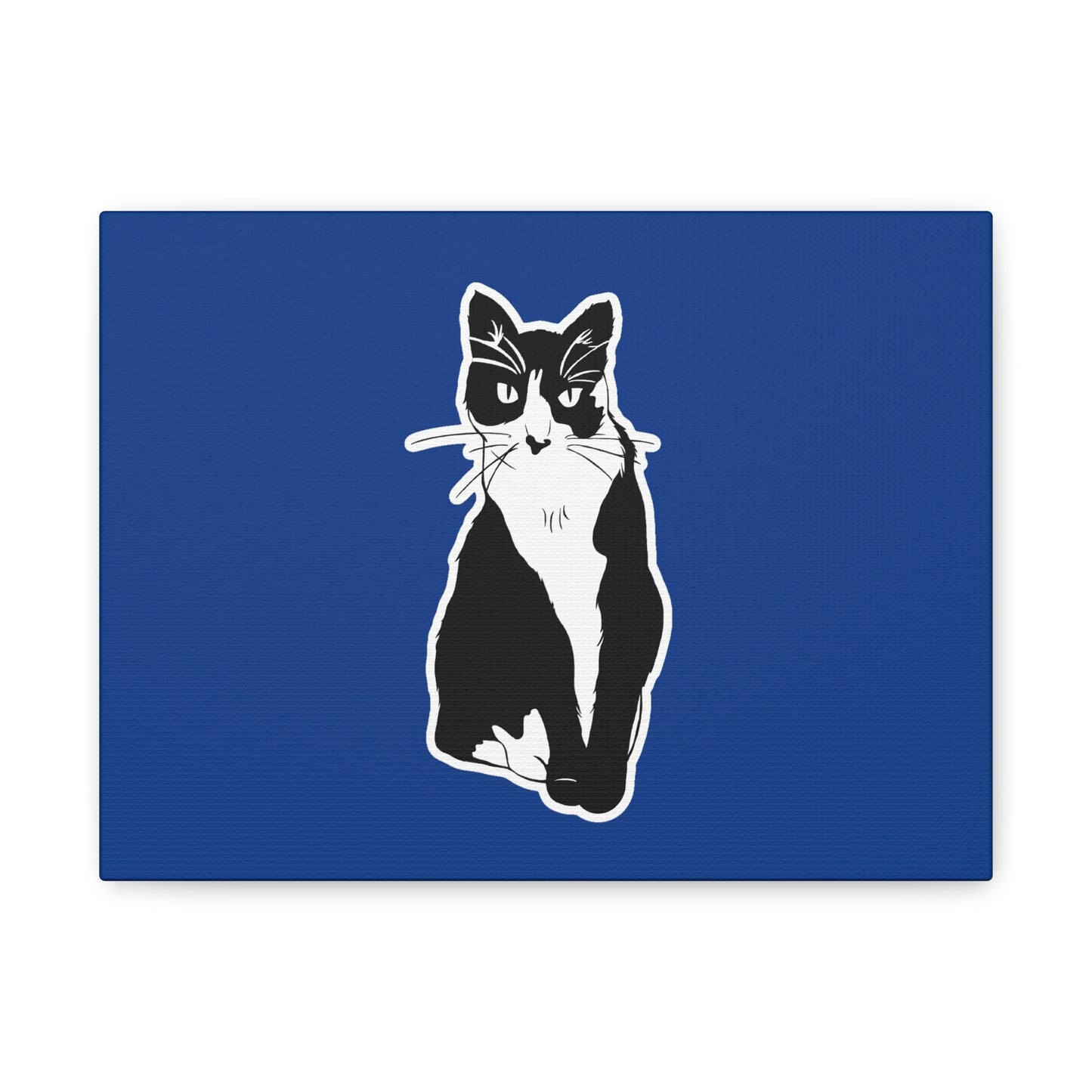 Cat Canvas Print on Dark Blue (Sticker Style Cat) - Cat Drawing Art