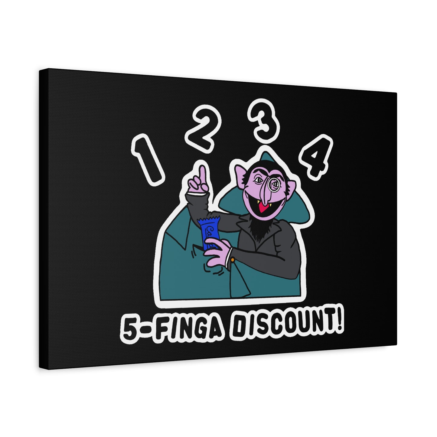 Five Finger Discount Canvas Print Black - Sesame Street The Count Parody Art Print