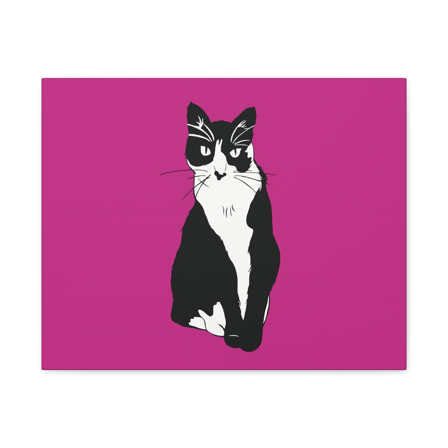 Cat Canvas on Pink (B&W Style Cat) - Cat Drawing Art