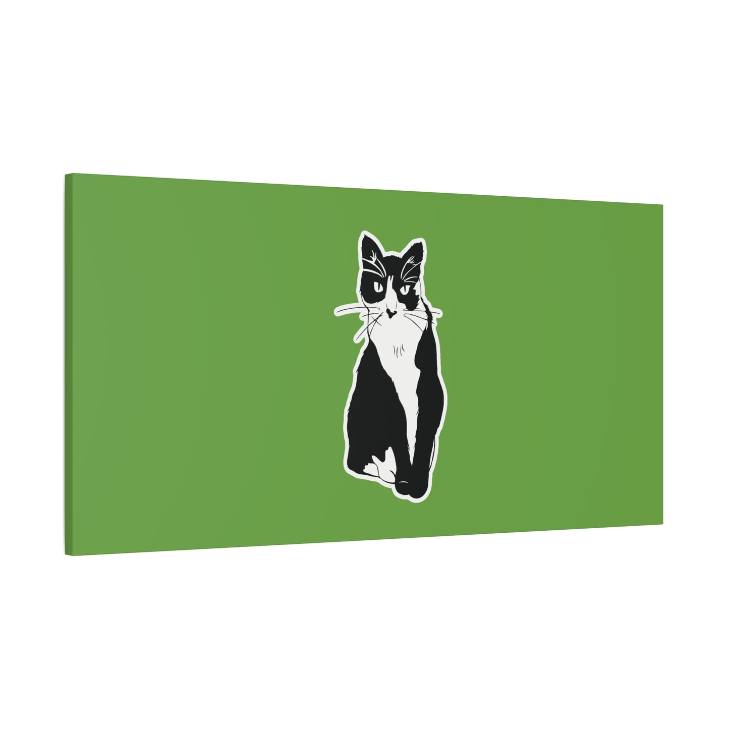 Cat Canvas Print on Green (B&W Style Cat) - Cat Drawing Art