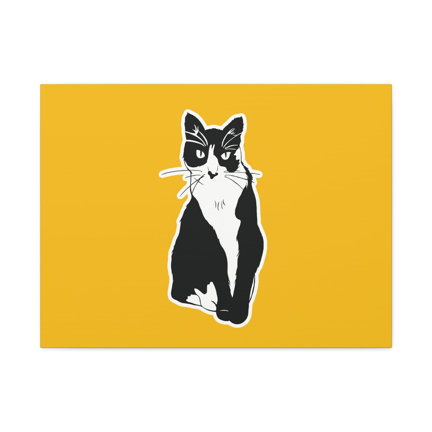 Cat Canvas Print on Yellow (Sticker Style Cat) - Cat Drawing Art