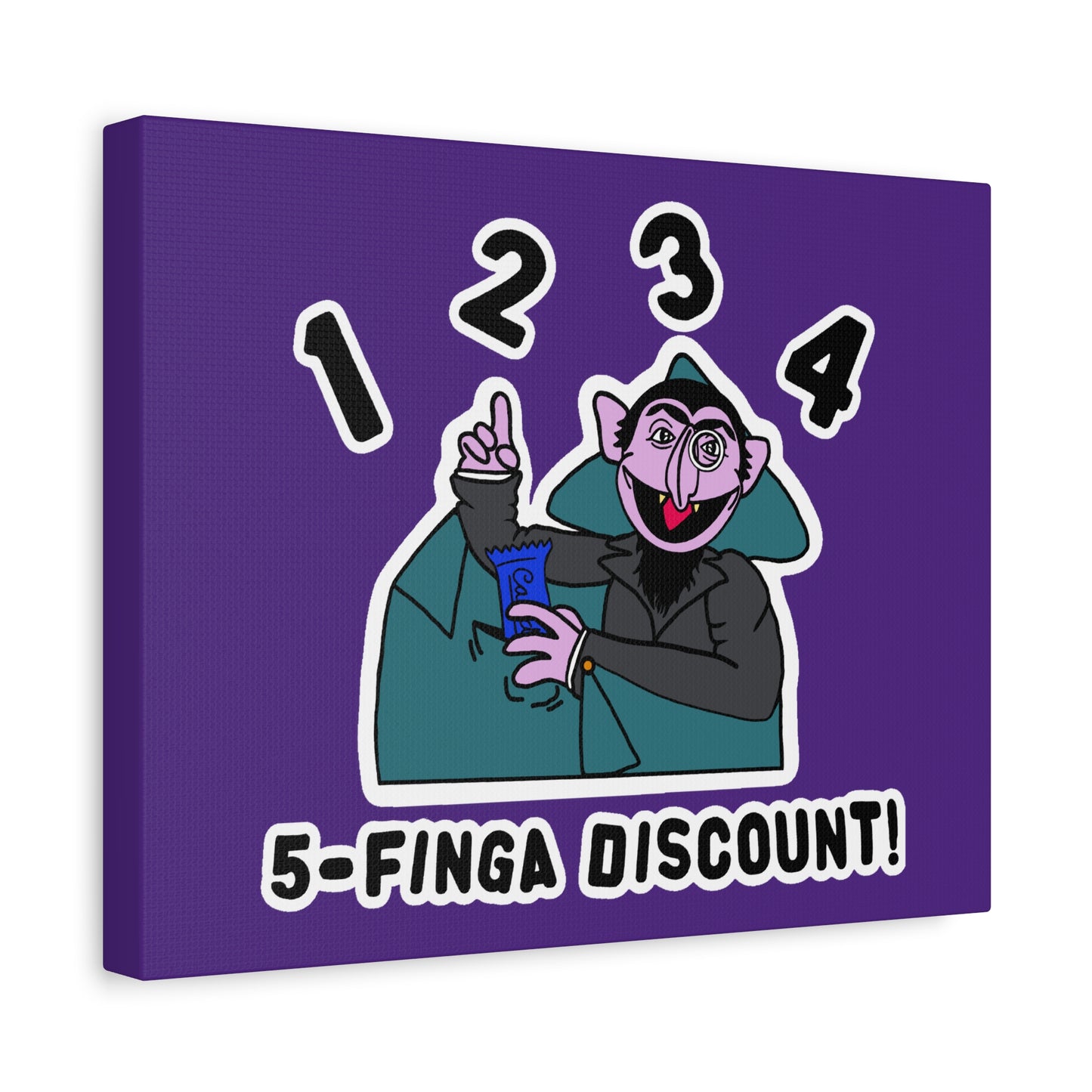 Five Finger Discount Canvas Print Light Purple - Sesame Street The Count Parody Art Print