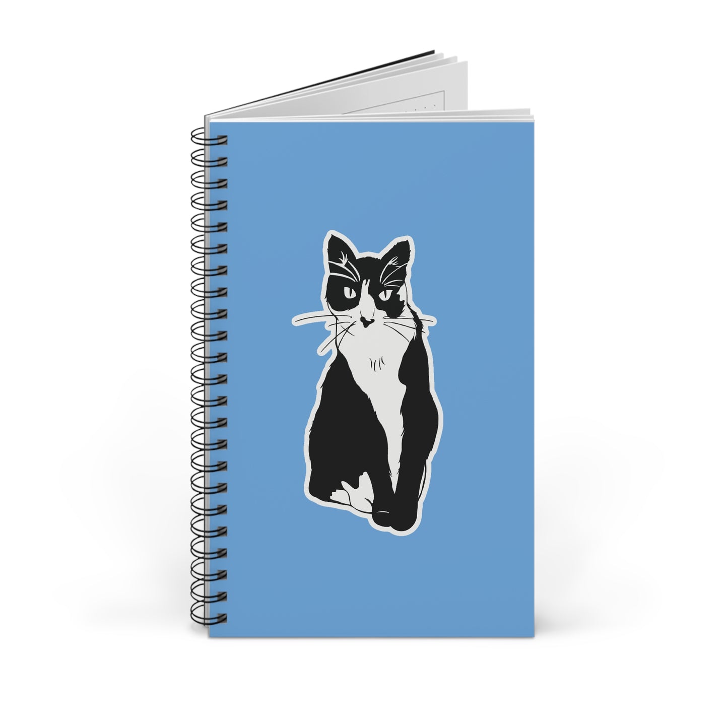 Cat Notebook in Light Blue (Sticker Style Cat) - Cat Spiral Notebook