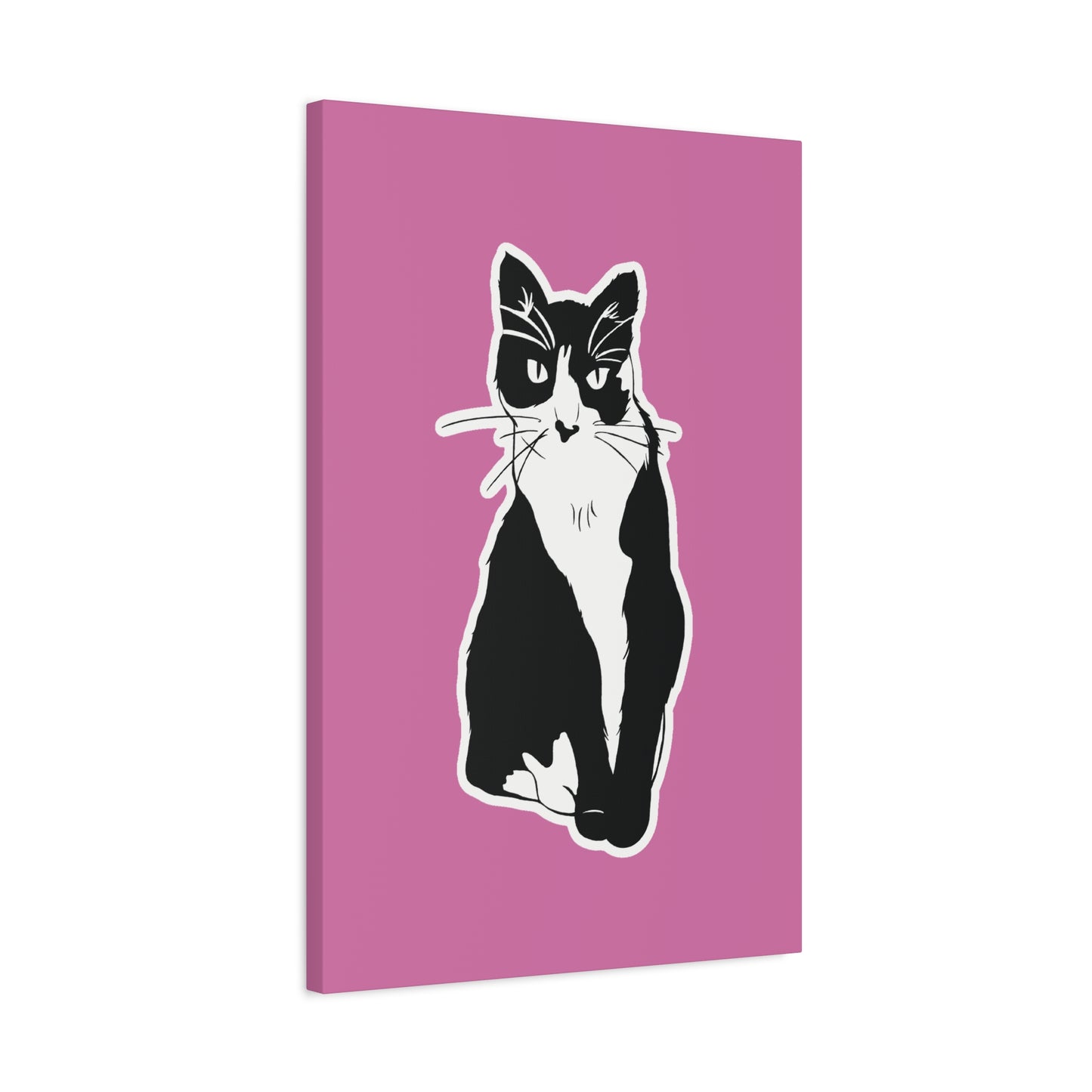 Cat Canvas on Light Pink (Sticker Style Cat) - Cat Drawing Art